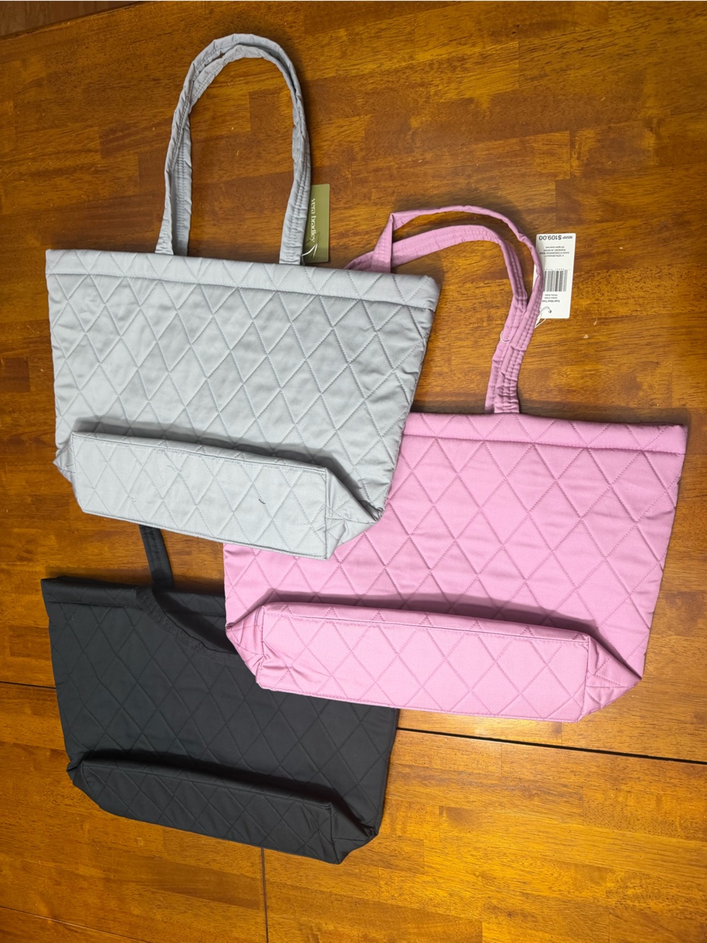 Brand New w/ Tags VERA BRADLEY Medium Size Quilted Tote Bag Set x 3 Retail $330
